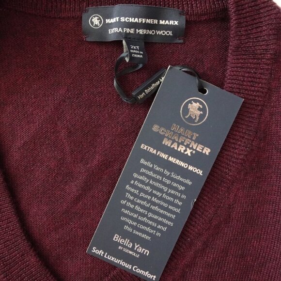 Hart Schaffner Marx Wool Sweater Big Men's Size 2XT Red Maroon Extra Fine Merino - Picture 5 of 9